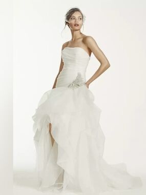 Galina SPK470 Strapless White Bridal Gown W Ruched Bodice, Asymmetrical Skirt